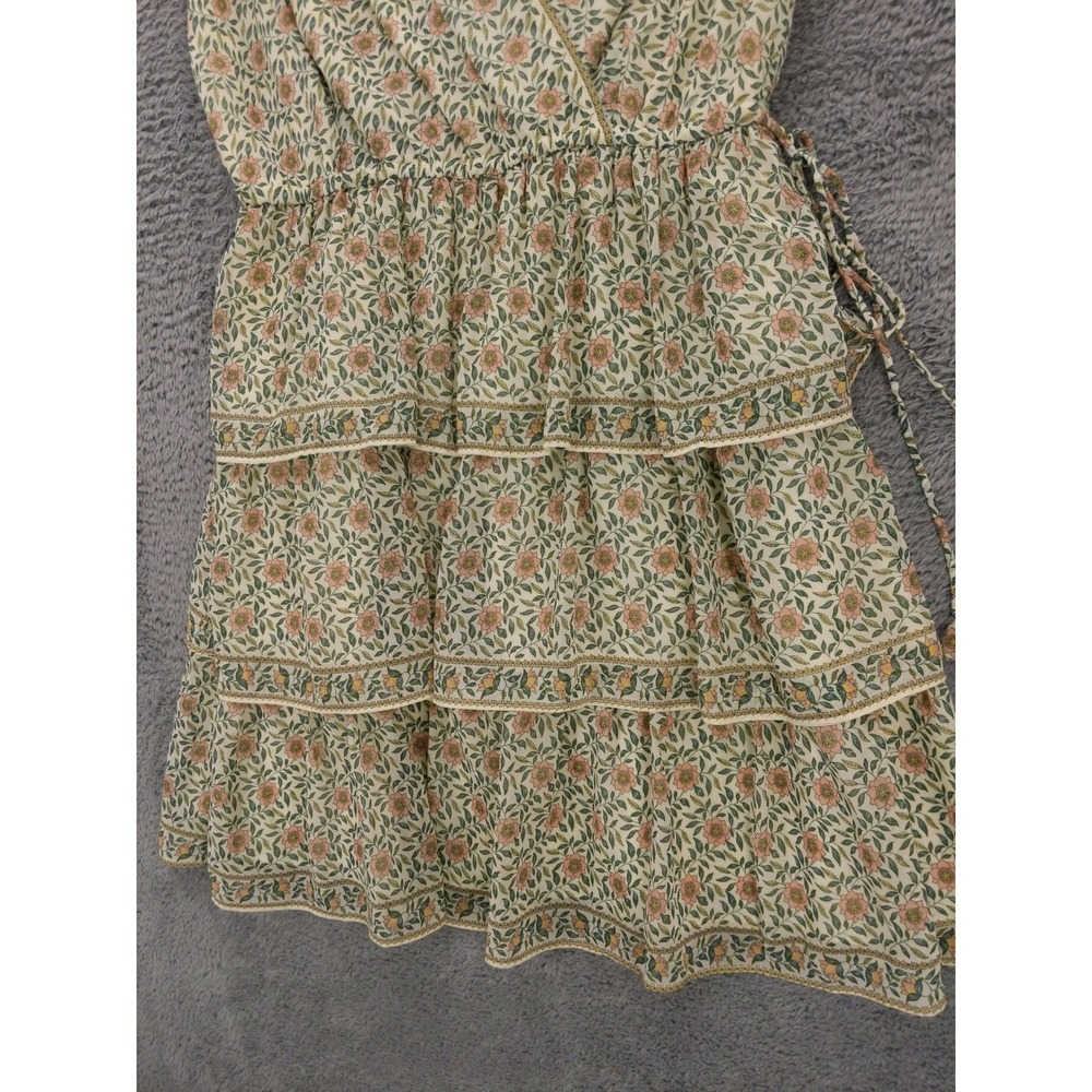 Max Studio Floral Tiered Mini Dress Sleeveless V-Neck Drawstring Waist Large - Picture 3 of 10